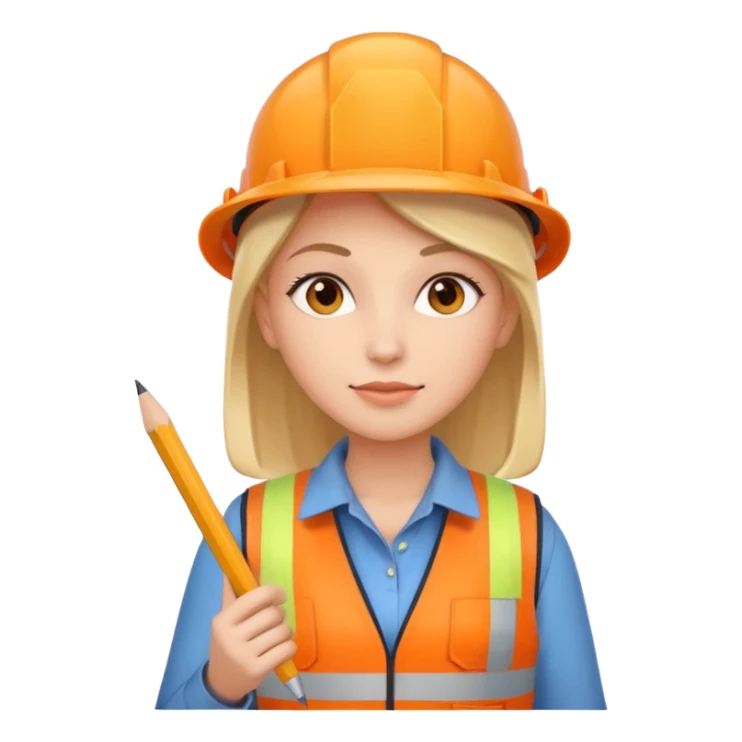 worker woman wearing orange west holding a pencil sticker