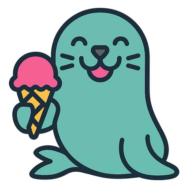 happy seal eating ice cream sticker