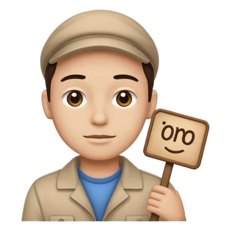 a single 2D line-drawn character + small detailed shop sticker