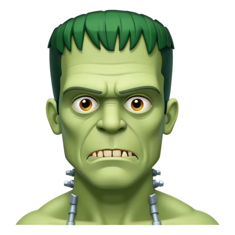 Frankenstein's Monster with classic green skin, bolts in neck, flat head sticker