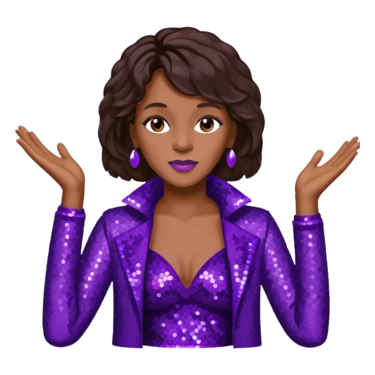 Whitney Houston with dark brown hair, dark purple sequin outfit sticker