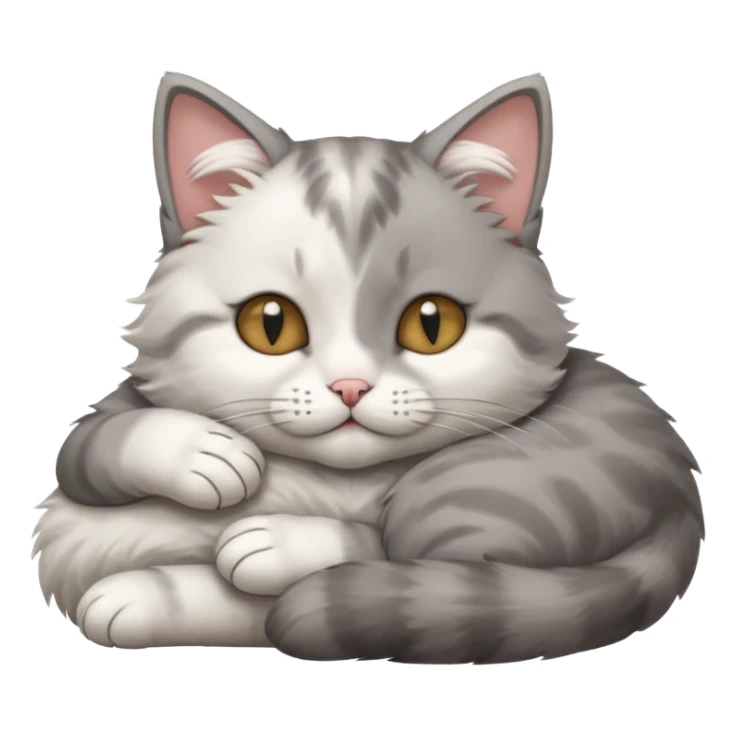 grey and white small cat with its eyes closed lying down with its paw curled and holding up his head sticker