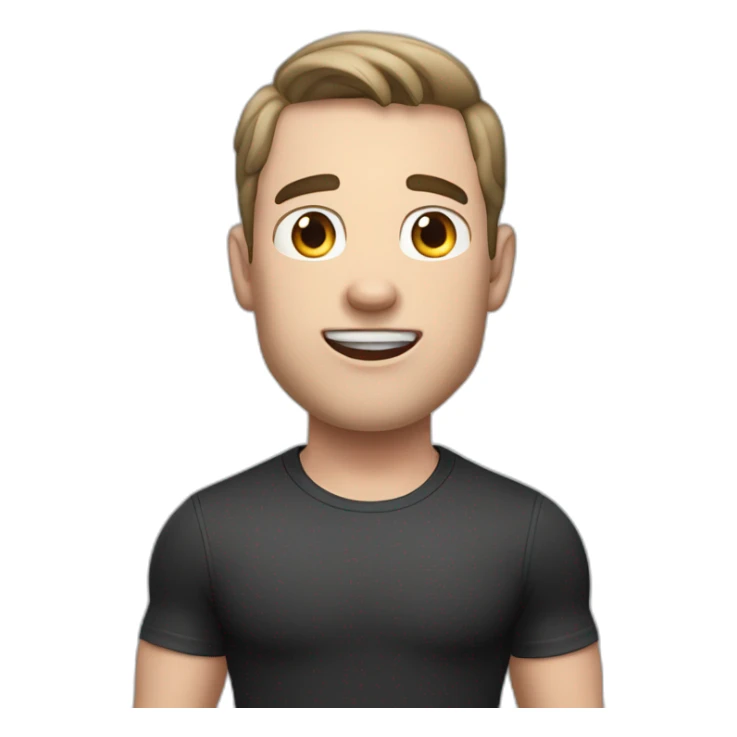 amazed Open with surprise mouth Pale skinned Fit Man With the biceps and dark brown hair in black shirt, gray sports shorts and white Sneakers sticker