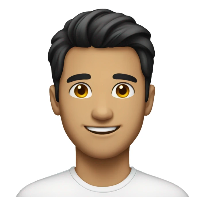 23 year old man. With black hair, smiling,  sticker