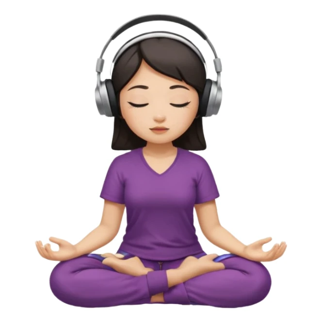 An East Asian woman🧘🏻‍♀️ is sitting cross-legged in a meditation pose, wearing Apple headphones🎧 and listening to music. The song is so beautiful that she has her eyes closed and tears streaming down her face. sticker