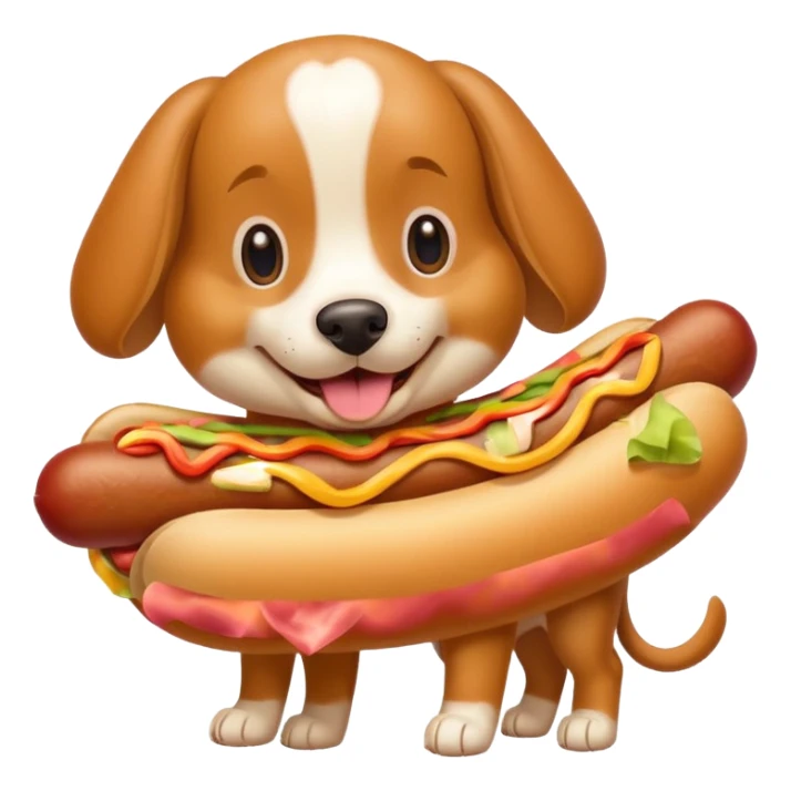Dog wearing a hotdog sticker