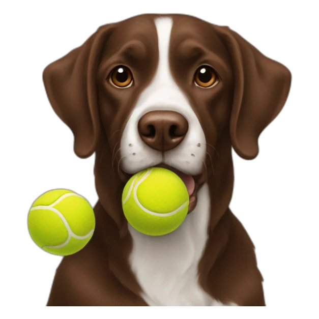 A chocolate colored doodle dog juggling three tennis balls sticker