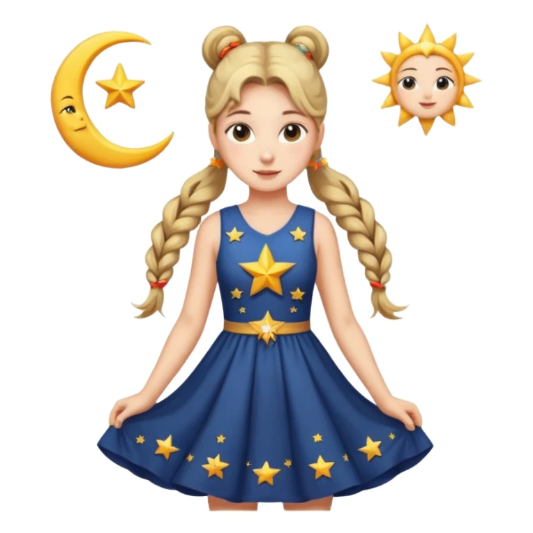 ponytailed girl, sun, moon, star sticker