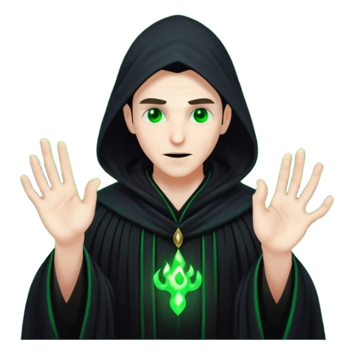 A dark sorcerer in flowing black robes, conjuring eerie green flames sticker