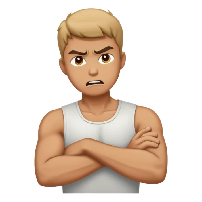 angry man crossing his arms grabbing his neck sticker