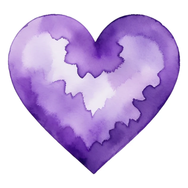 minimalist watercolor heart icon, monochromatic purple washes, soft bleeding edges, on textured white paper, serene and emotional, perfect for app icon, transparent background, flat lay --style raw --stylize 150 sticker