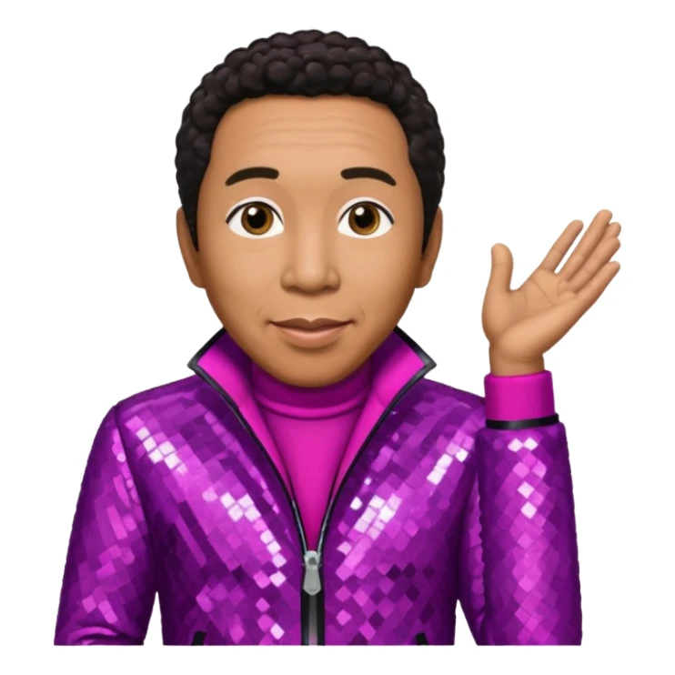 Smokey Robinson with dark brown hair, magenta sequin outfit  sticker