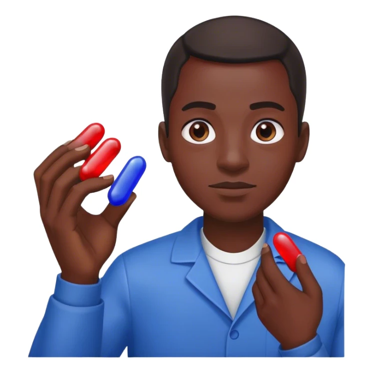 Neo, Lawrence fishburne from the matrix, holding red and blue pill pink pink pink sticker