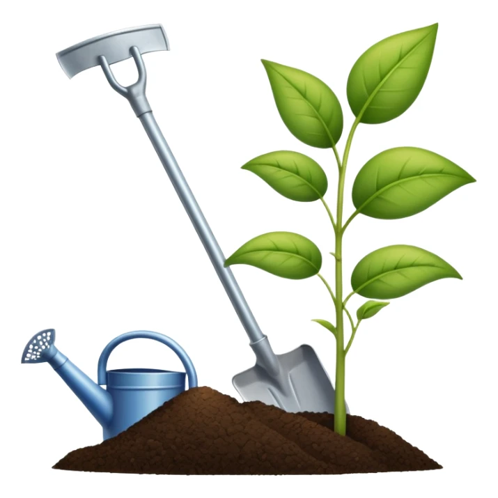 An icon featuring a shovel, a plant symbolizing agronomy. The design includes crops, a field, and a watering can, representing the science of soil management, crop production, and sustainable farming. Transparent background highlights agricultural research and growth. sticker