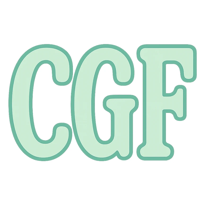 Change the border and fill to pastel green. Use a classic font for 'CGF'. Keep the style and transparency the same. The style is flat pink gray but the fill and border should be pastel green. sticker