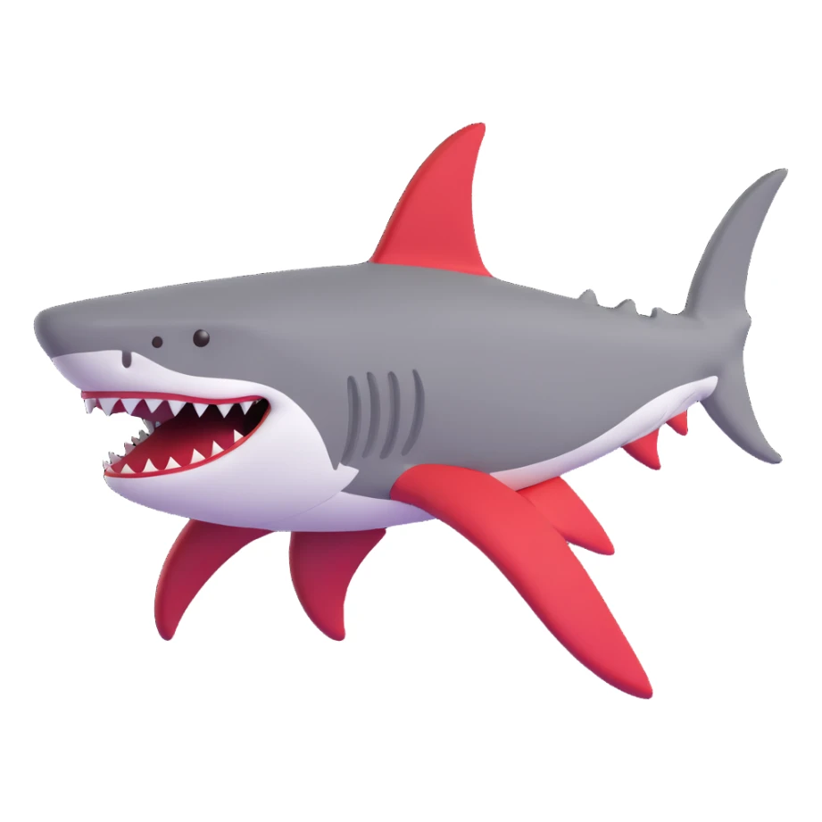 shark with red and white Jordans on fins and back fin sticker