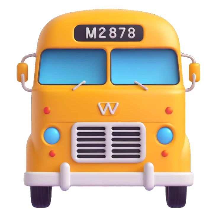 3D emoji of a retro bus inspired by the reference photo, front view, cartoonish, playful, simplified features sticker