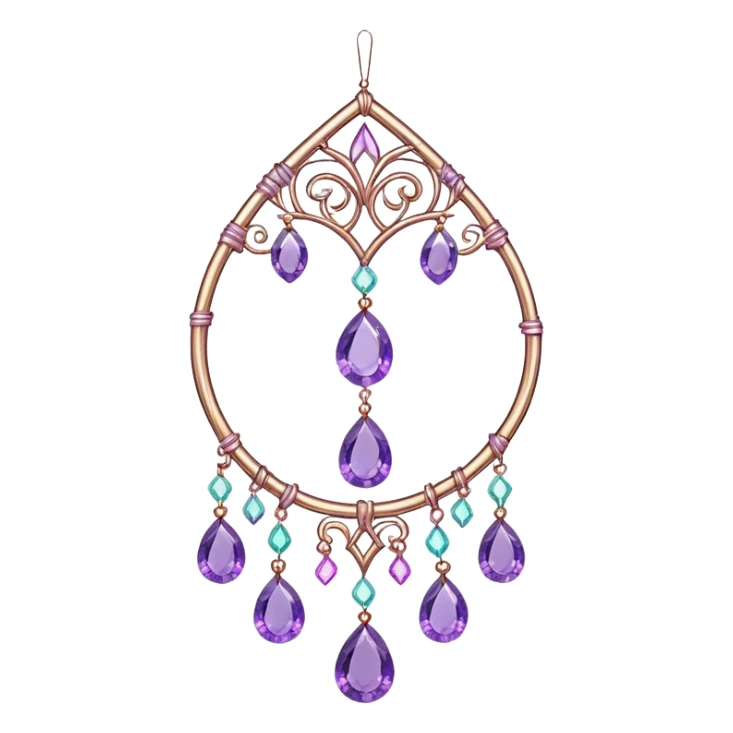 Hanging colorful pastel suncatcher, threads with shiny sparkly iridescent amethyst gemstones,  sticker