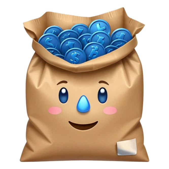 brown bag of blue coins sticker