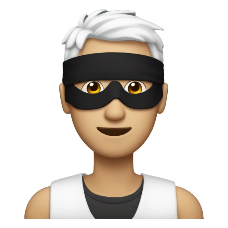 29 year old man with blindfold on and with white hair sticker