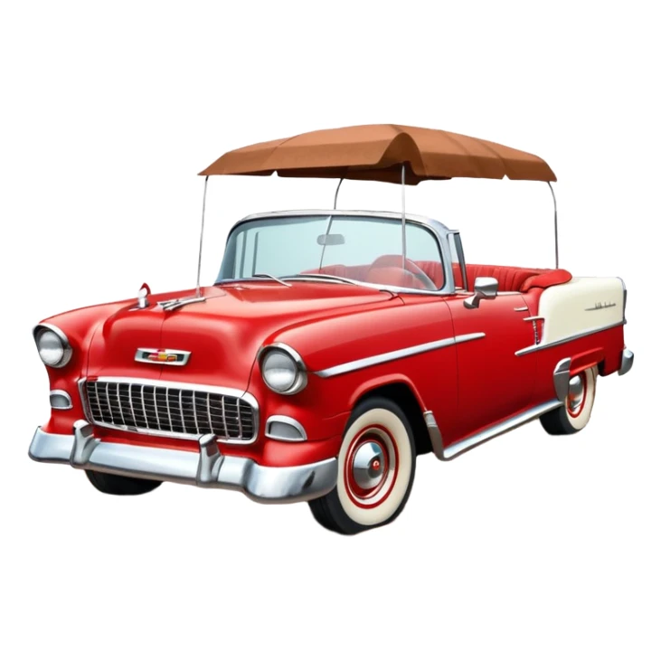1955 Chevrolet Bel Air Convertible, Red-White color, with brown mud pouring down from above. 32x32 pixels, aspect ratio: 1:1 sticker