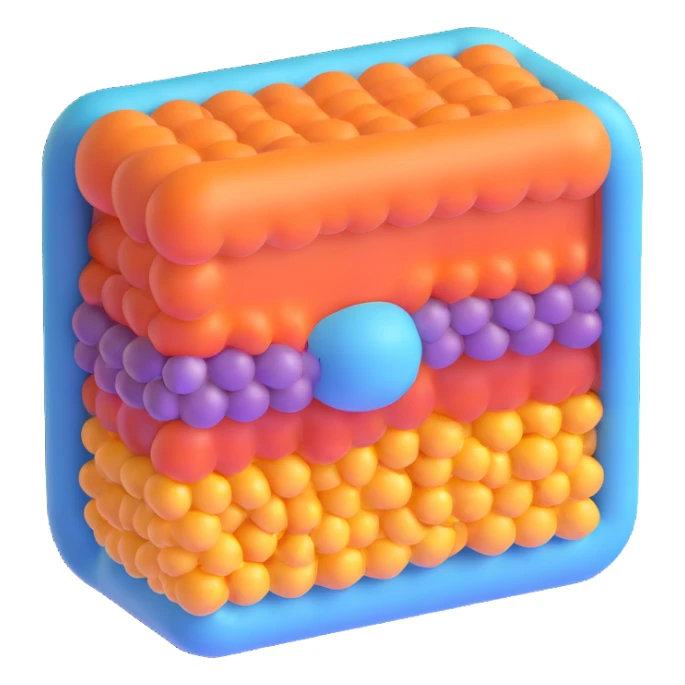 simplified 3D diagram of a cell membrane with double phospholipid layer and a single channel protein, basic shapes, easy to understand, educational style sticker