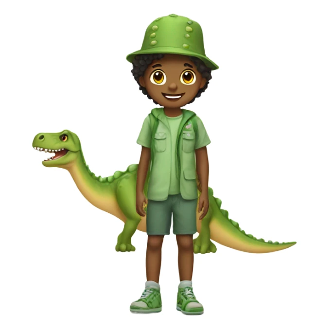 Kid wearing crocs and dino costume sticker