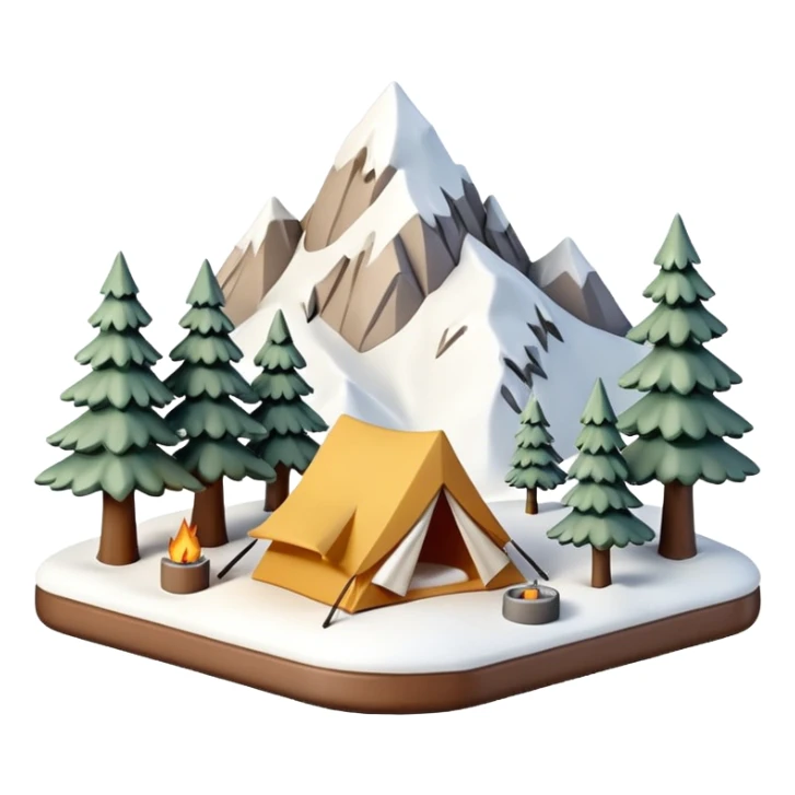 mini diorama of snowy mountains with small camp setup sticker