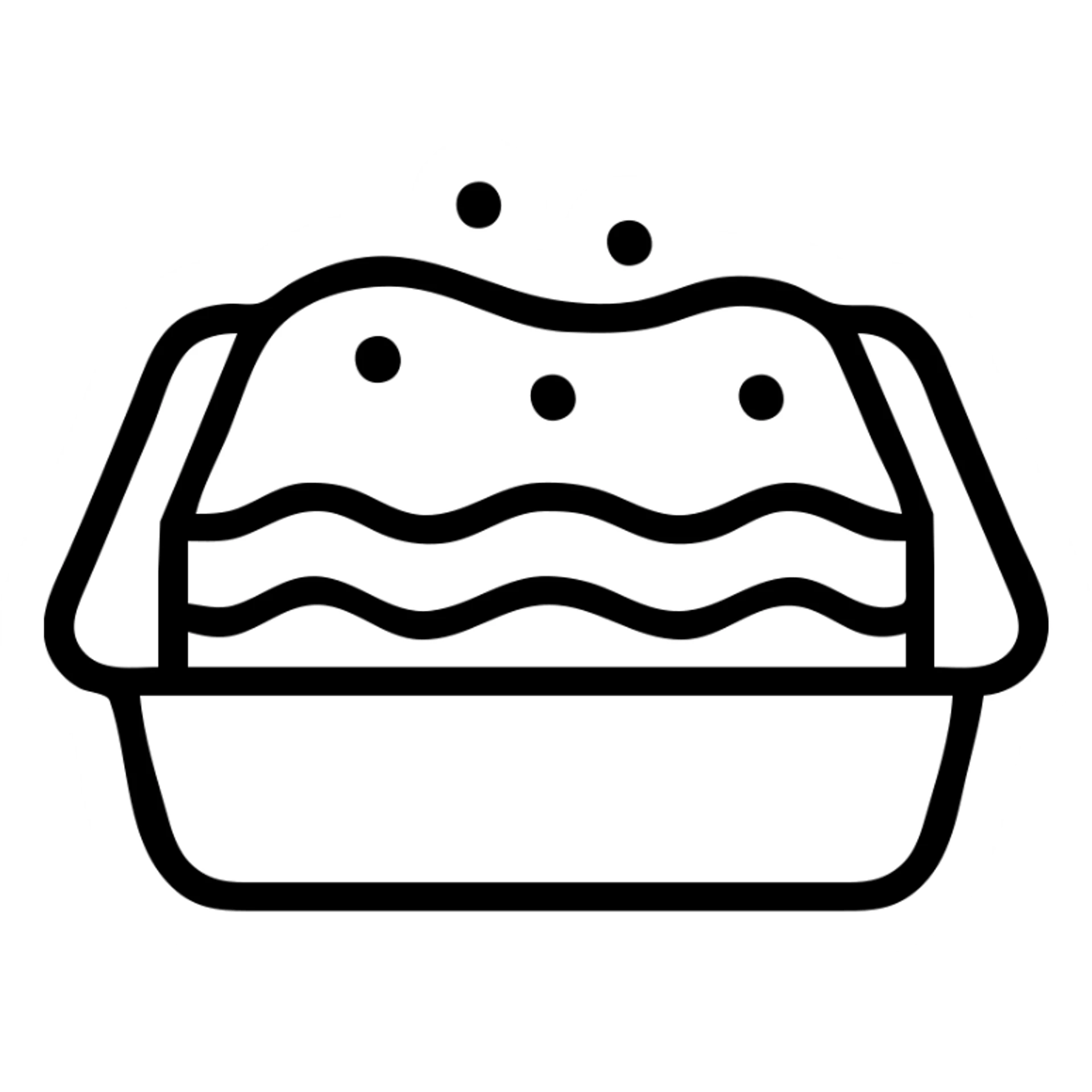 A dish of lasagna with visible pasta layers and sauce sticker