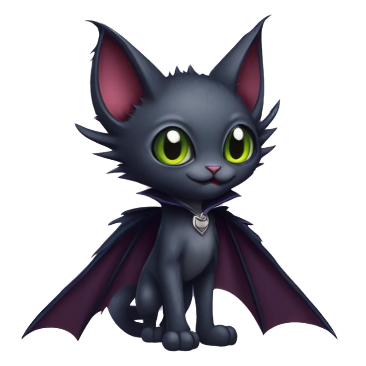 Cute edgy cool vampiric dark eldritch fantasy cat-vernid-Fakémon-Digimon with bat-wings as ears full body sticker