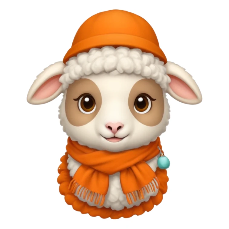 baby sheep with orange scarf and brown hat sticker