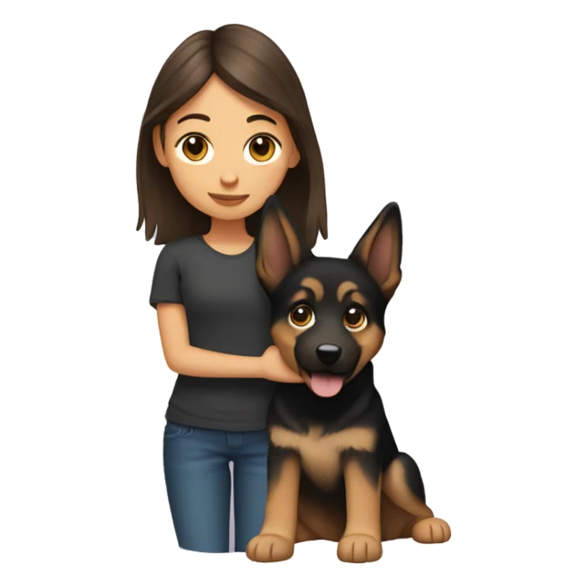 Girl with brunette hair holding a German shepherd  sticker