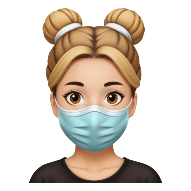 bun haired woman with covid mask sticker