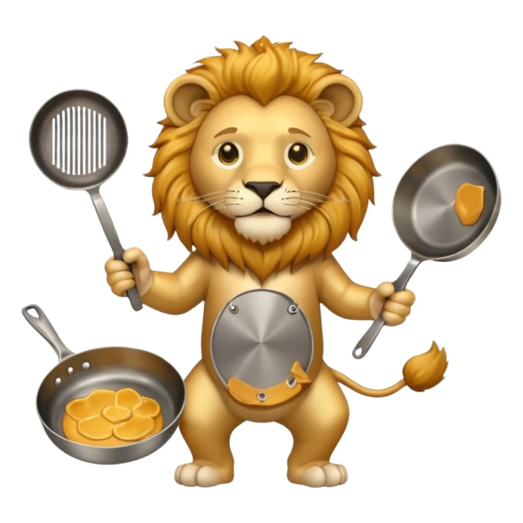 Lion holding a single frying pan about to swing it sticker