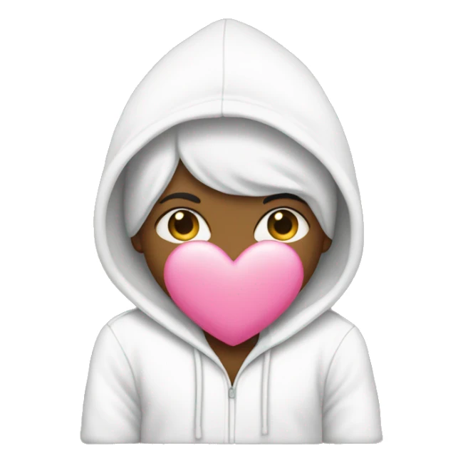 White hoodie with pink heart on the side sticker
