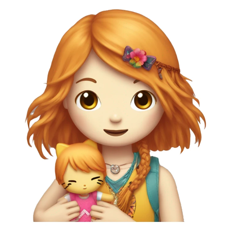 hello kitty giving a ginger hippie girl with a fringe a hug  sticker
