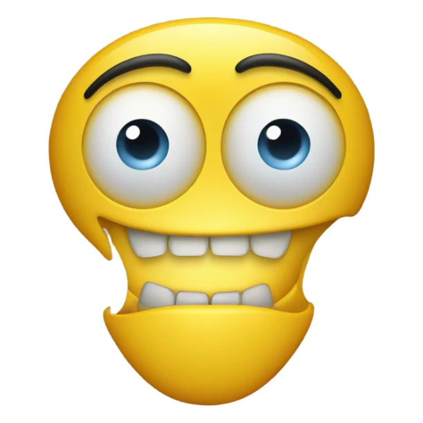 Two eyes just randomly floating in a pair of yellow teeth and a really big nose sticker