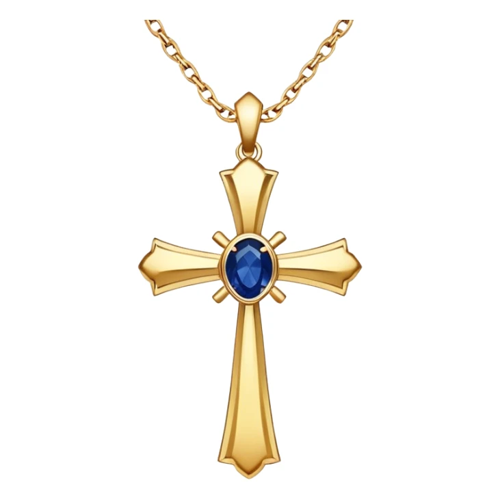 Gold cross necklace with sapphire in middle sticker