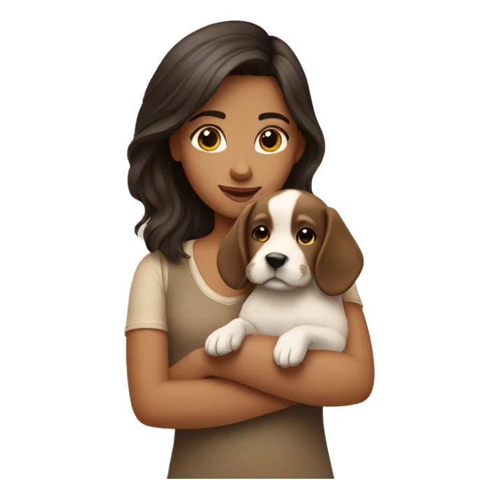 brunette girl with beige puppy sticker