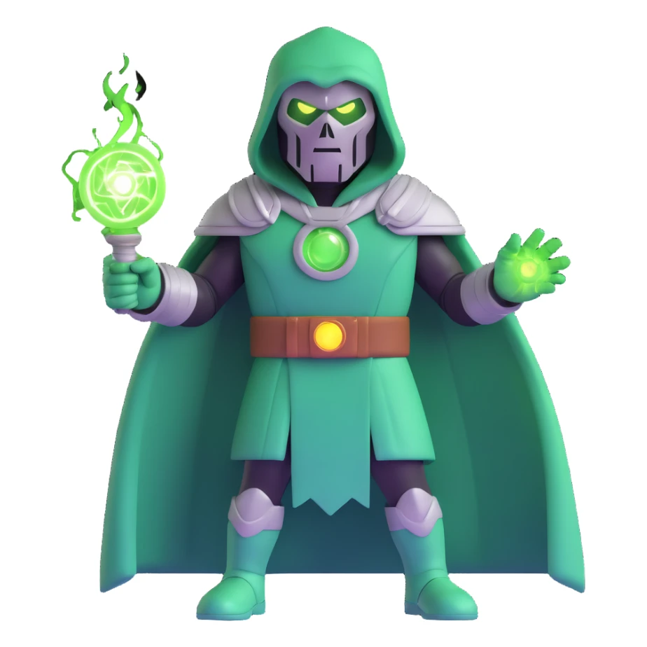 Doctor Doom with green magic energy and glowing eyes sticker