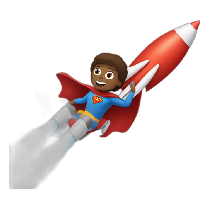person dressed with a superhero cape but without mask is riding on a rocket sticker