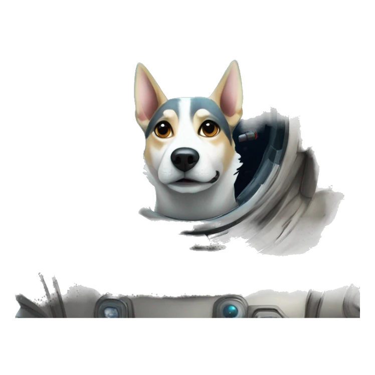 Laika space dog in sci-fi style on the background of a spaceship sticker