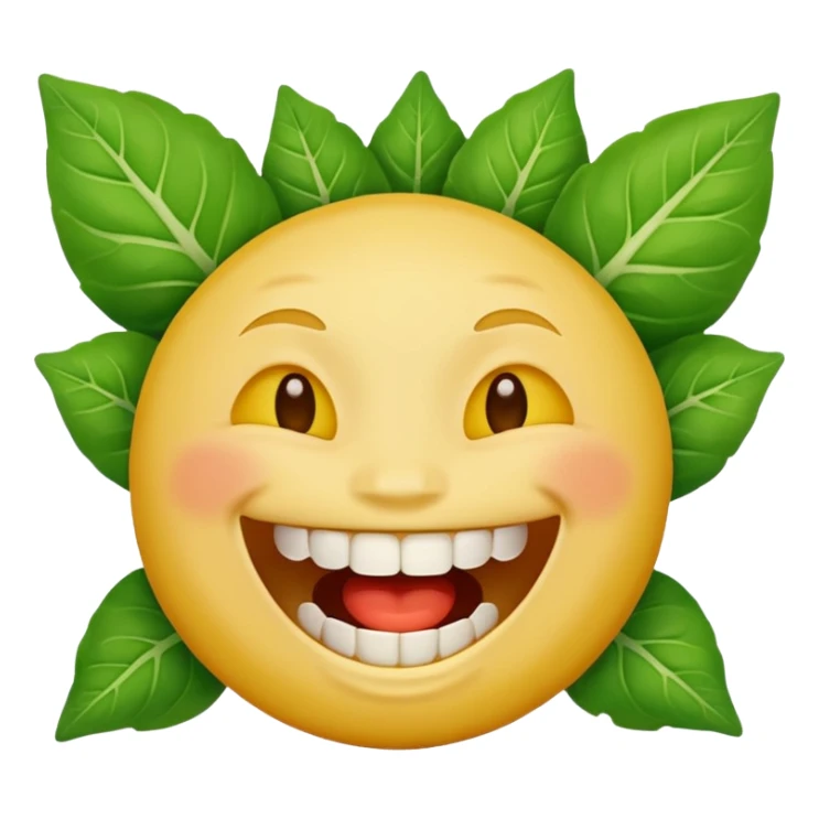 yellow face emoji laughing with teeth full of vegetable leaf stuck on teeth sticker