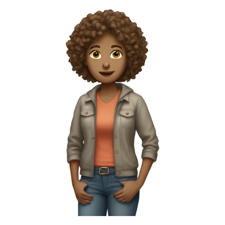 brown, curly-haired woman in casual clothes sticker