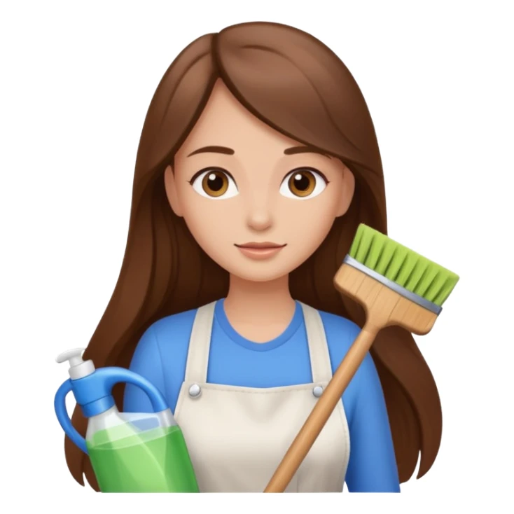 beautiful girl with long brown hair cleaning sticker