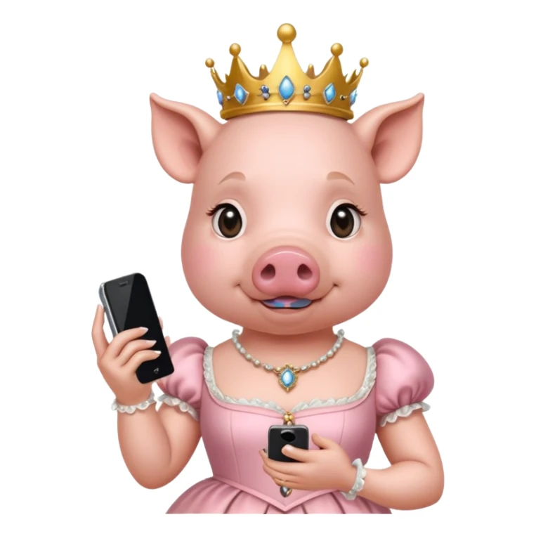 Pig princess in rococo finery holding a cell phone sticker