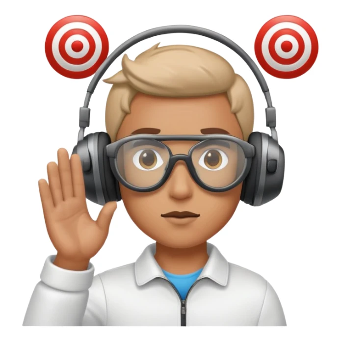 A focused shooter in protective headphones and special glasses, aiming precisely at a target. The setting includes a shooting range with clear markers and a calm, controlled environment, emphasizing concentration, accuracy, and the discipline of the sport sticker