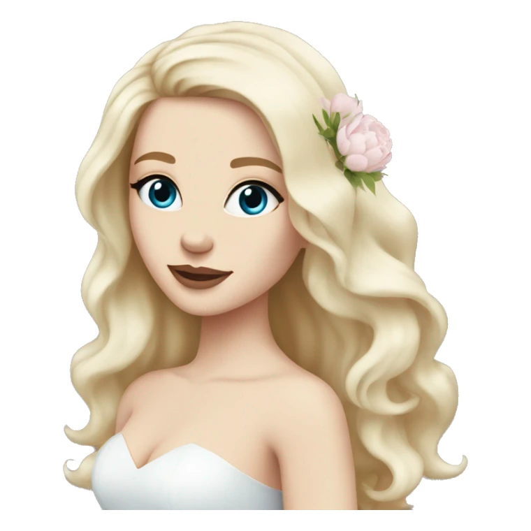 White bride with long light blonde hair and blue eyes with light pink peonies in hair white skin  sticker