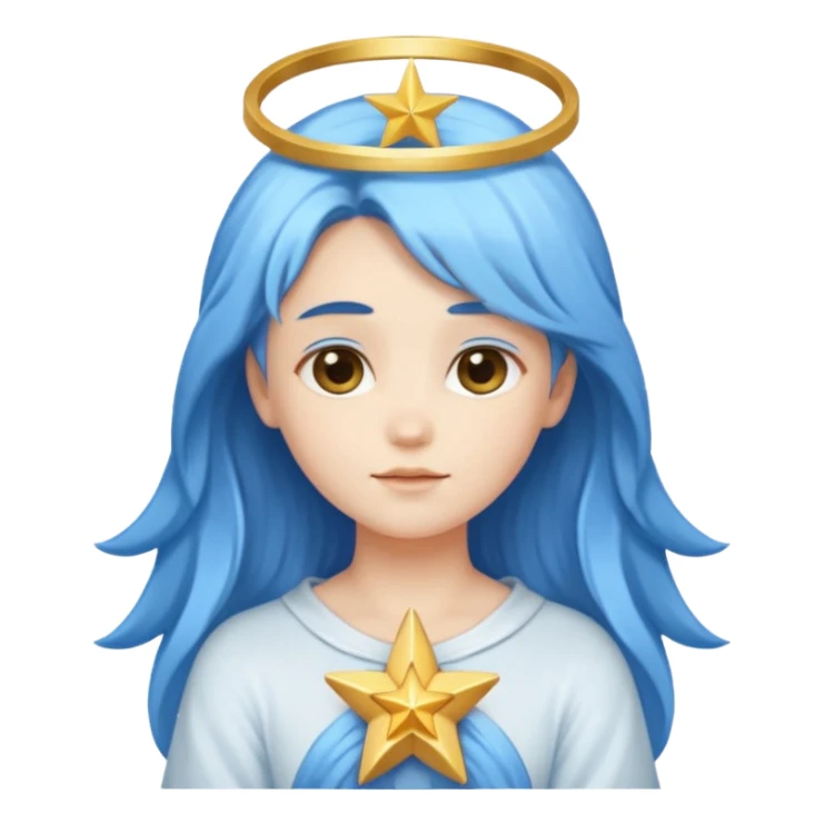 A soft-faced angel with flowing blue hair and glowing halo, holding a small star.






 sticker