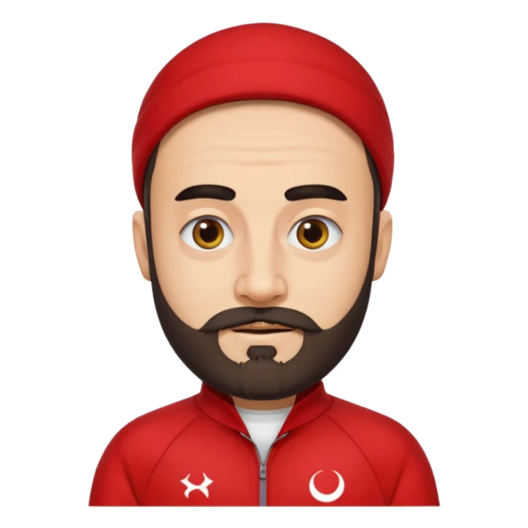 Recep İvedik, Turkish comedy character, thick eyebrows, beard, red tracksuit, exaggerated features, emoji style sticker